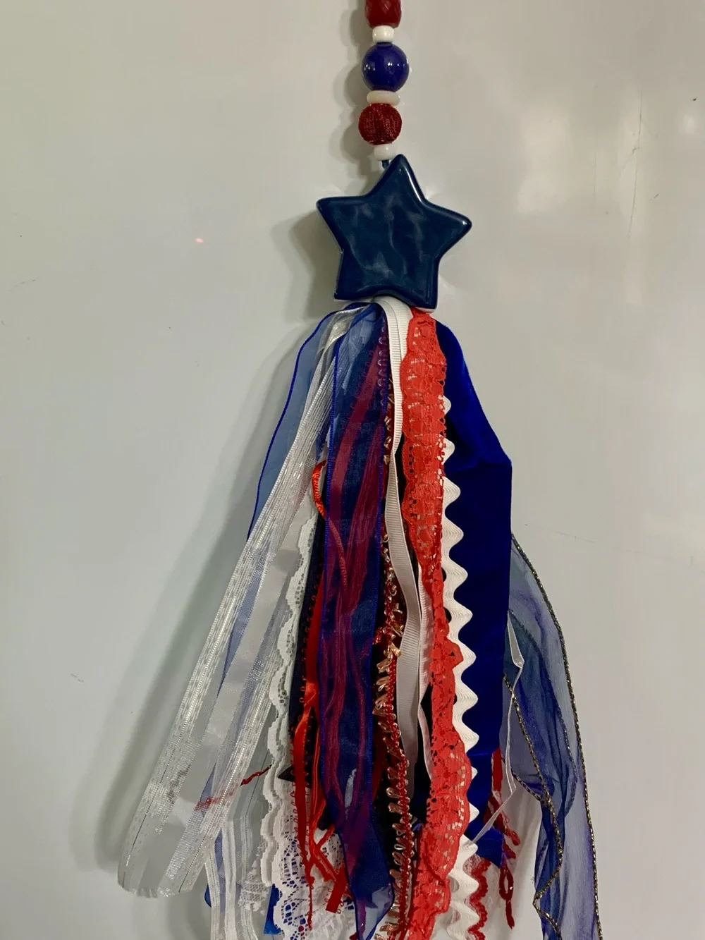 STAR SHAKER TASSEL RED WHITE BLUE USA Handmade 20”